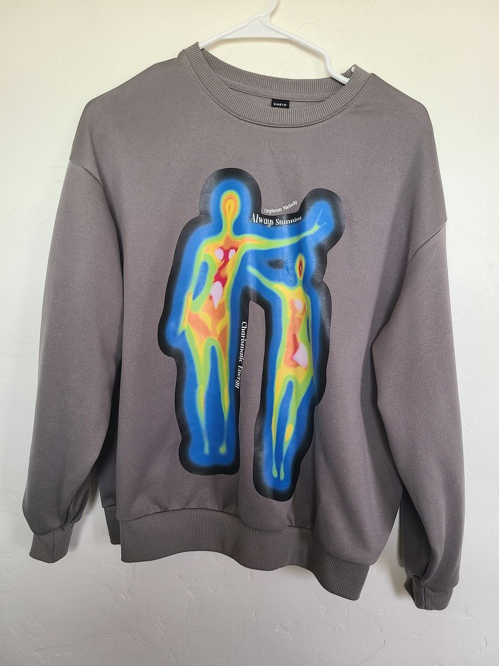 SHEIN Gray Crewneck Sweatshirt with Multicolor Heatmap Graphic, Oversize XS